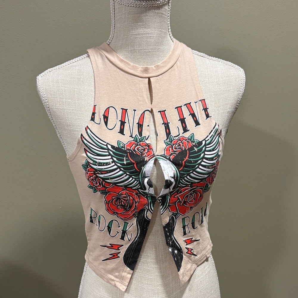 Fashion Nova Long Live Rock & Roll Tank Top - Cream